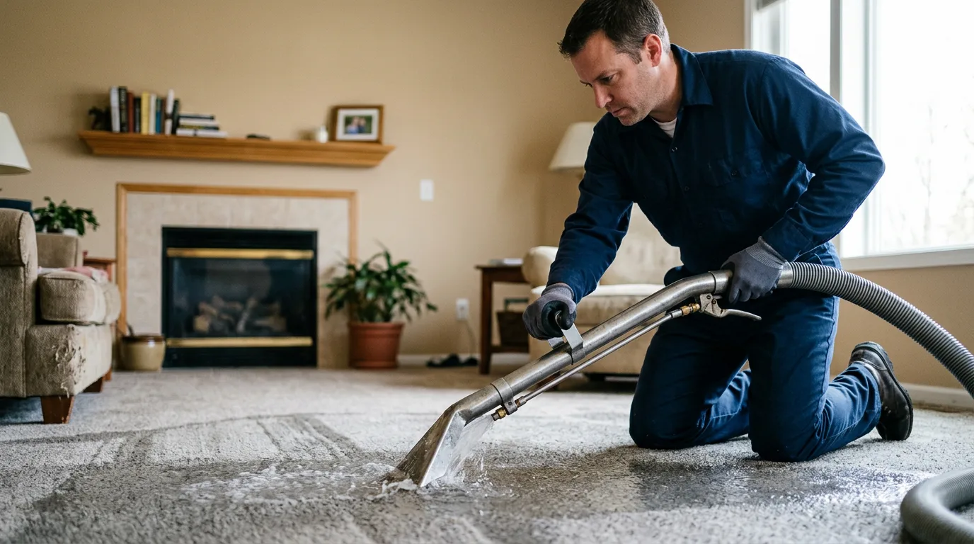 Water damage restoration technician working near Olyphant, PA